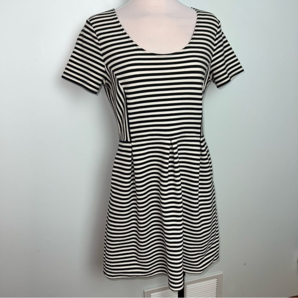 Madewell Striped Fit & Flare Dress Black White Scoop Neck Pocket Women’s Size 12
